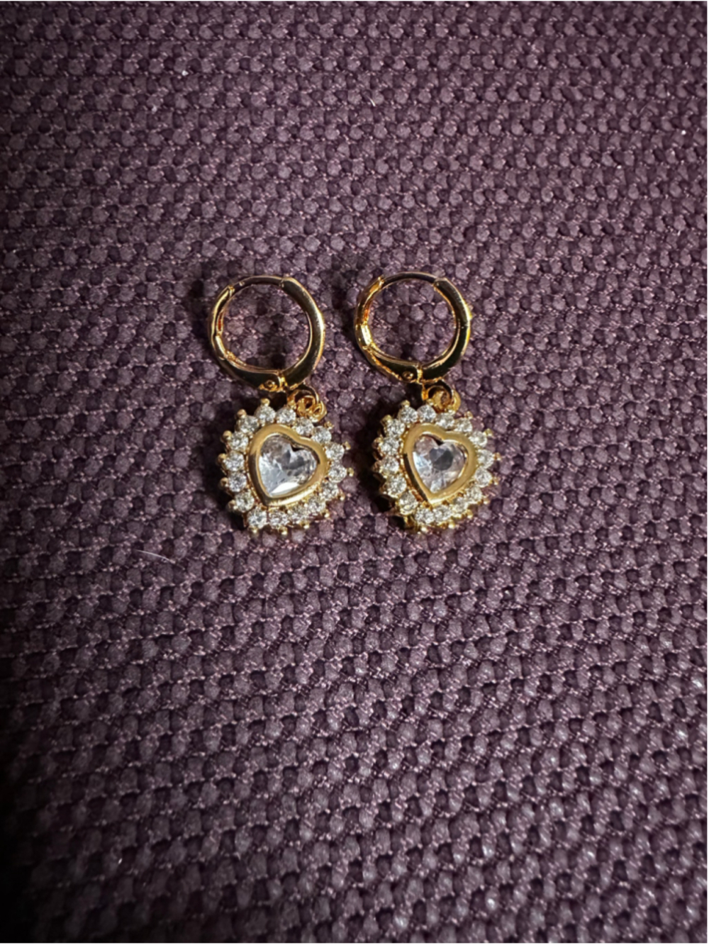 Gold and White Heart Hoop Earrings